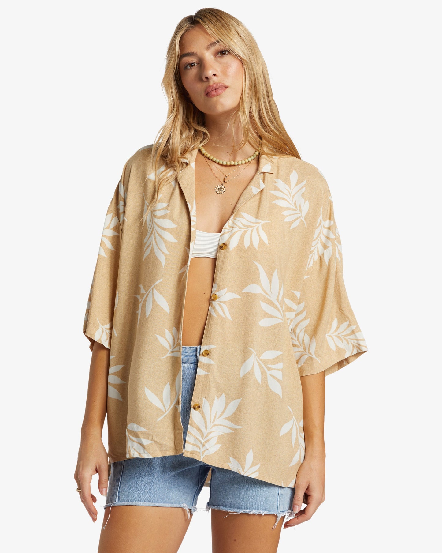 Womens Beach Side Oversized Short Sleeve Shirt